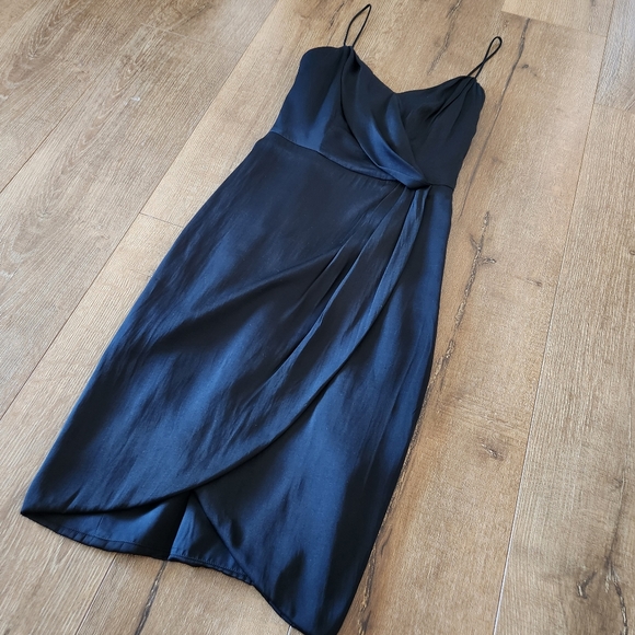 Banana Republic black satin drape front black tie formal dress sz 0 wedding - Picture 2 of 9